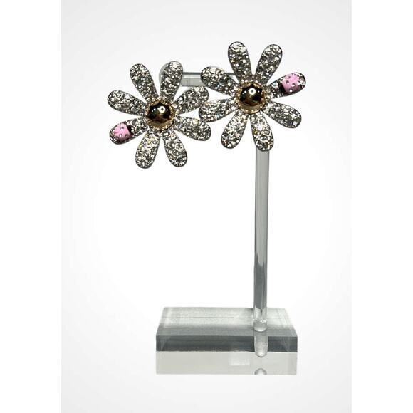 Betsey Johnson "Ohh a Daisy" Pavé Flower and Ladybug Stud Earrings w/Rhinestones - Picture 2 of 3